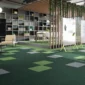 Open space biurowca, na podłodze charakterystyczne płytki dywanowe w zielonych barwach